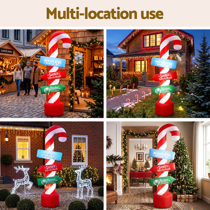 Jingle Jollys Christmas Inflatable Candy Pole 2.4M Illuminated Decorations