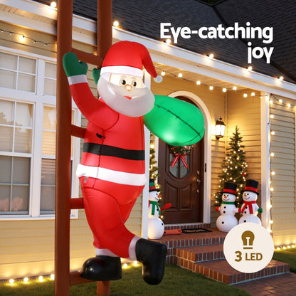 Jingle Jollys Christmas Inflatable Santa Climbing Ladder 2.45M Height LED Decorations Illuminated
