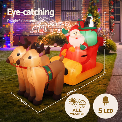 Jingle Jollys Christmas Inflatable Santa Sleigh 2.2M Illuminated Decorations