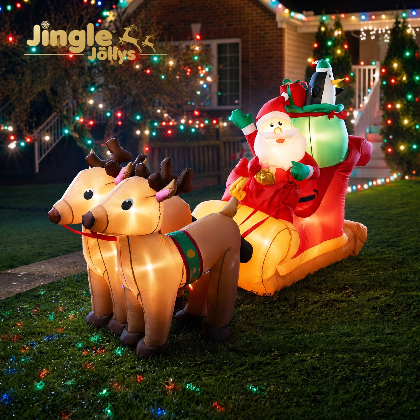Jingle Jollys Christmas Inflatable Santa Sleigh 2.2M Illuminated Decorations