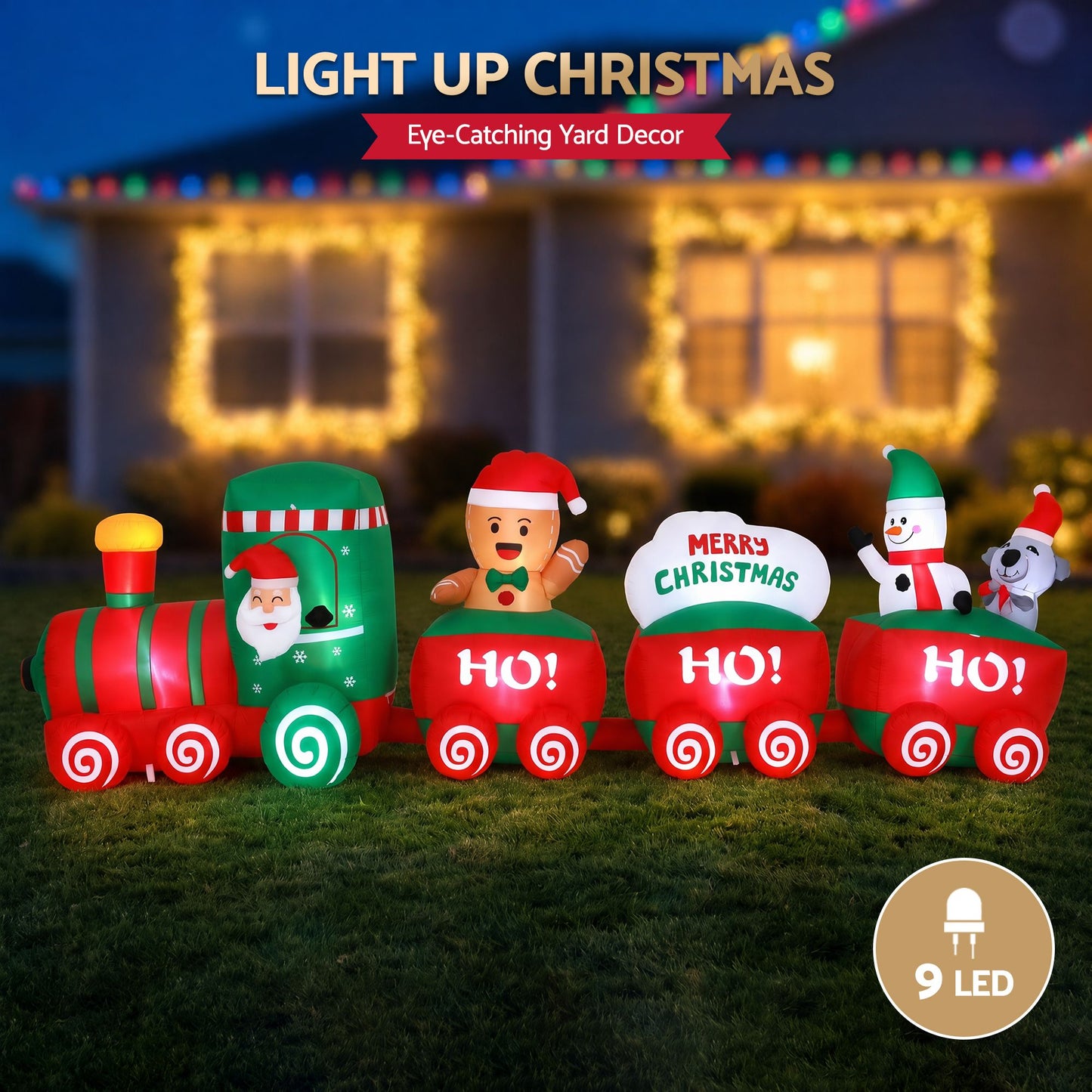 Jingle Jollys Christmas Inflatable Santa Train 3.6M Length LED Decorations Illuminated