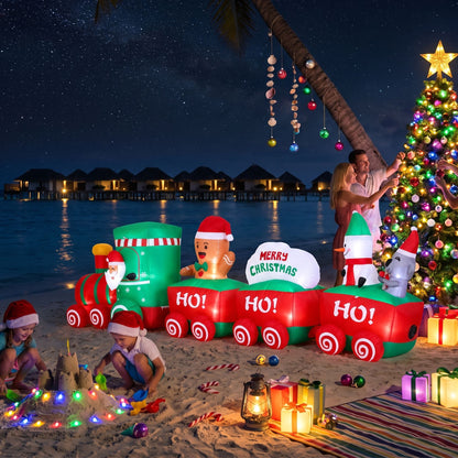 Jingle Jollys Christmas Inflatable Santa Train 3.6M Length LED Decorations Illuminated