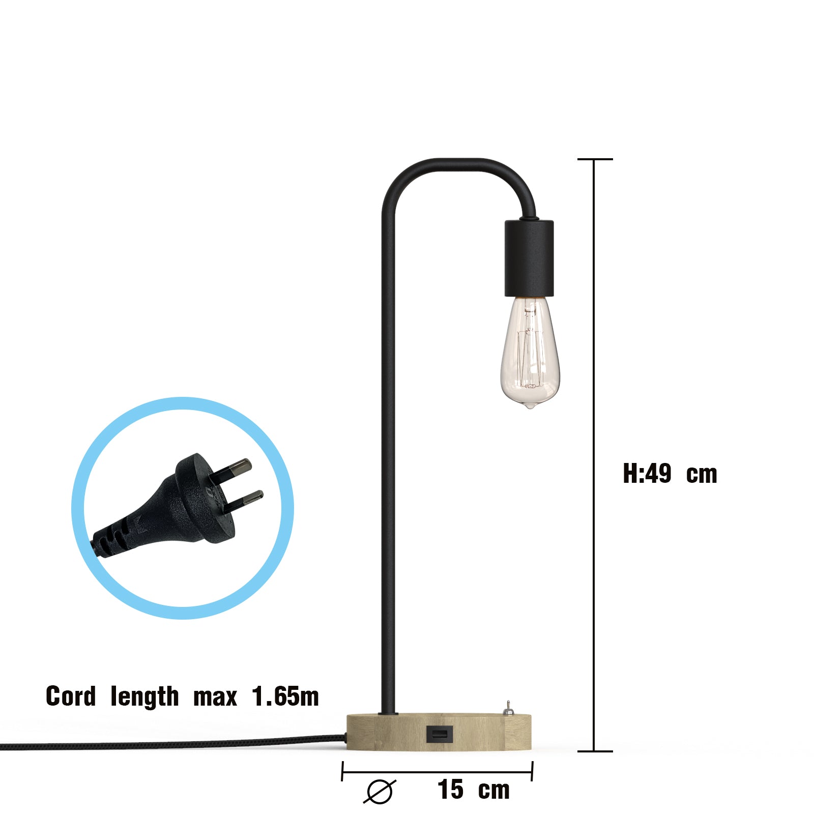 2PACK Nordic Style Table Lamps with 2 USB Ports Charging E27 Vintage EDISON Bulbs Included Dropli, Table Light, 2pack-nordic-style-table-lamps-with-2-usb-ports-charging-e27-vintage-edison-bul