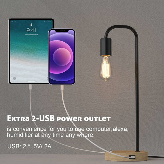 2PACK Nordic Style Table Lamps with 2 USB Ports Charging E27 Vintage EDISON Bulbs Included Dropli, Table Light, 2pack-nordic-style-table-lamps-with-2-usb-ports-charging-e27-vintage-edison-bul