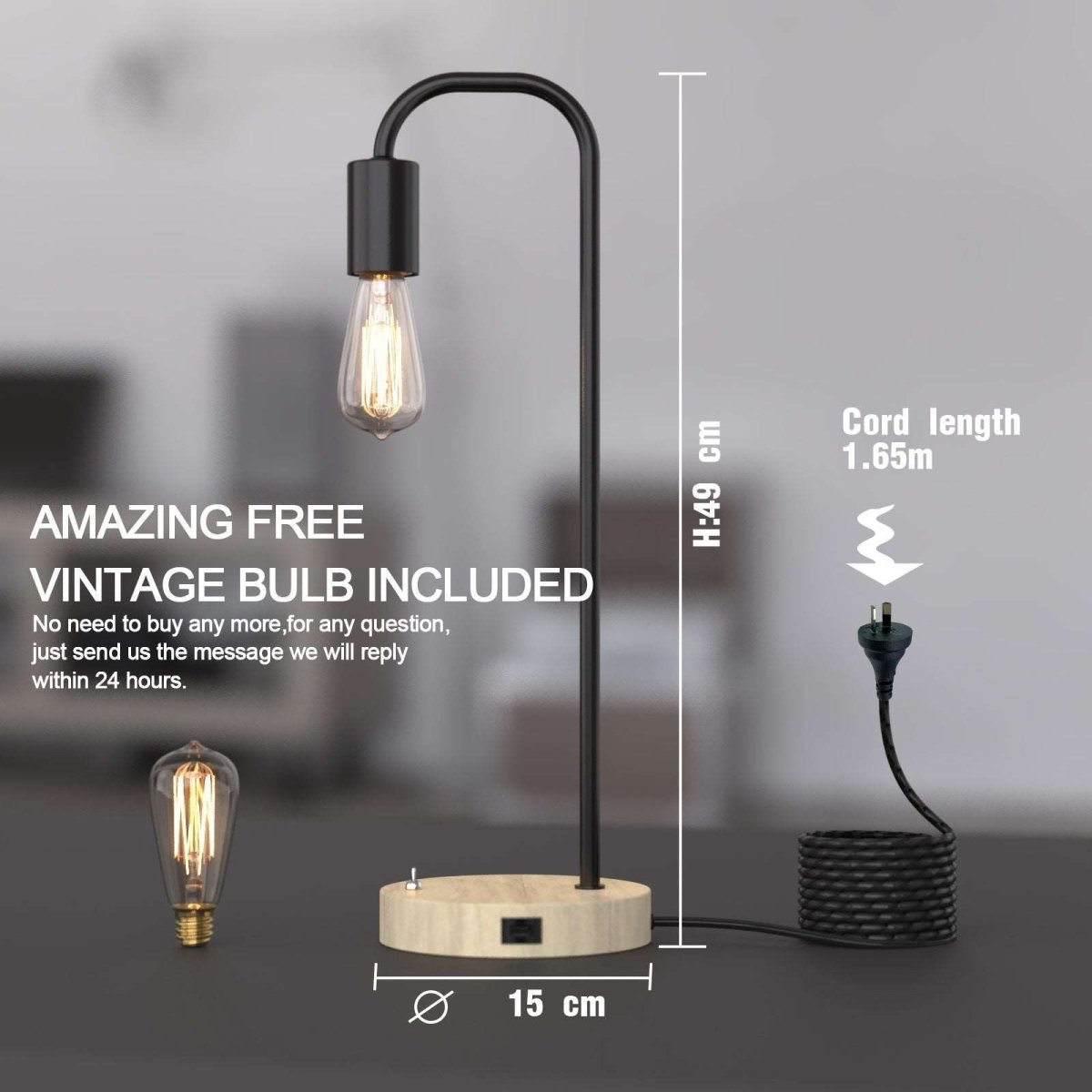 2PACK Nordic Style Table Lamps with 2 USB Ports Charging E27 Vintage EDISON Bulbs Included Dropli, Table Light, 2pack-nordic-style-table-lamps-with-2-usb-ports-charging-e27-vintage-edison-bul